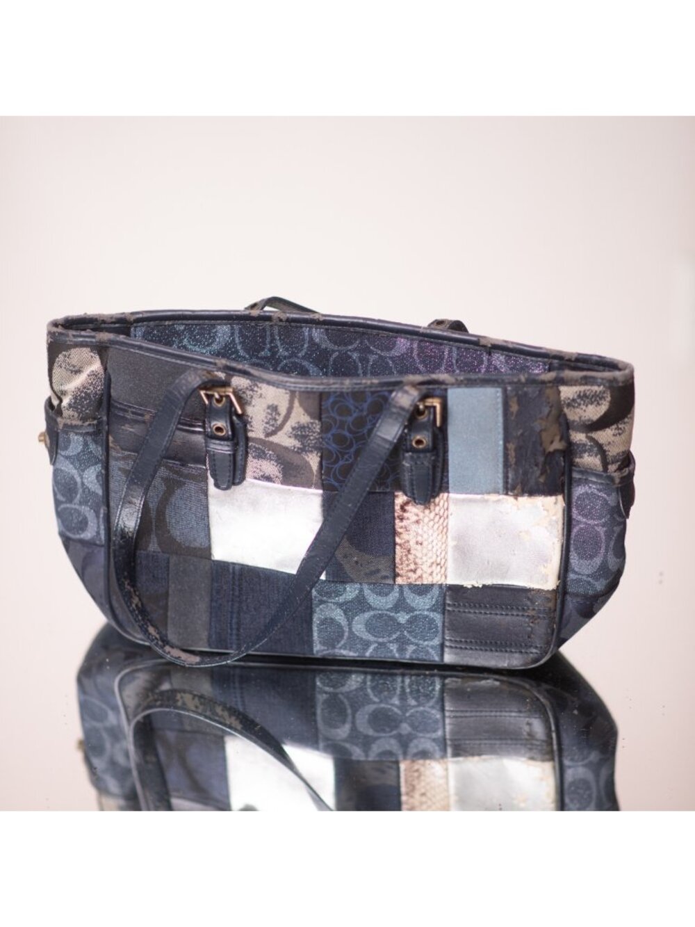 Vintage Y2K Coach Poppy Denim Patchwork Blue Leather Purse Bag Logo AS IS RARE